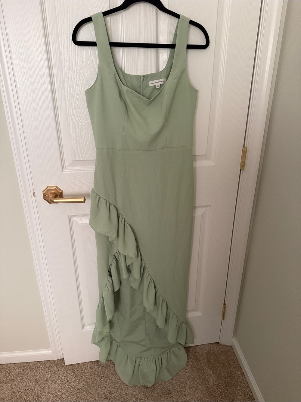 Dress the Population Sage Green Ruffle High-Low Maxi Dress